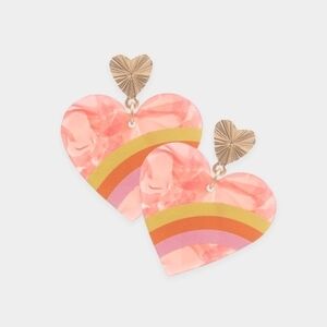 NEW Retro Pink Marble Heart Earrings